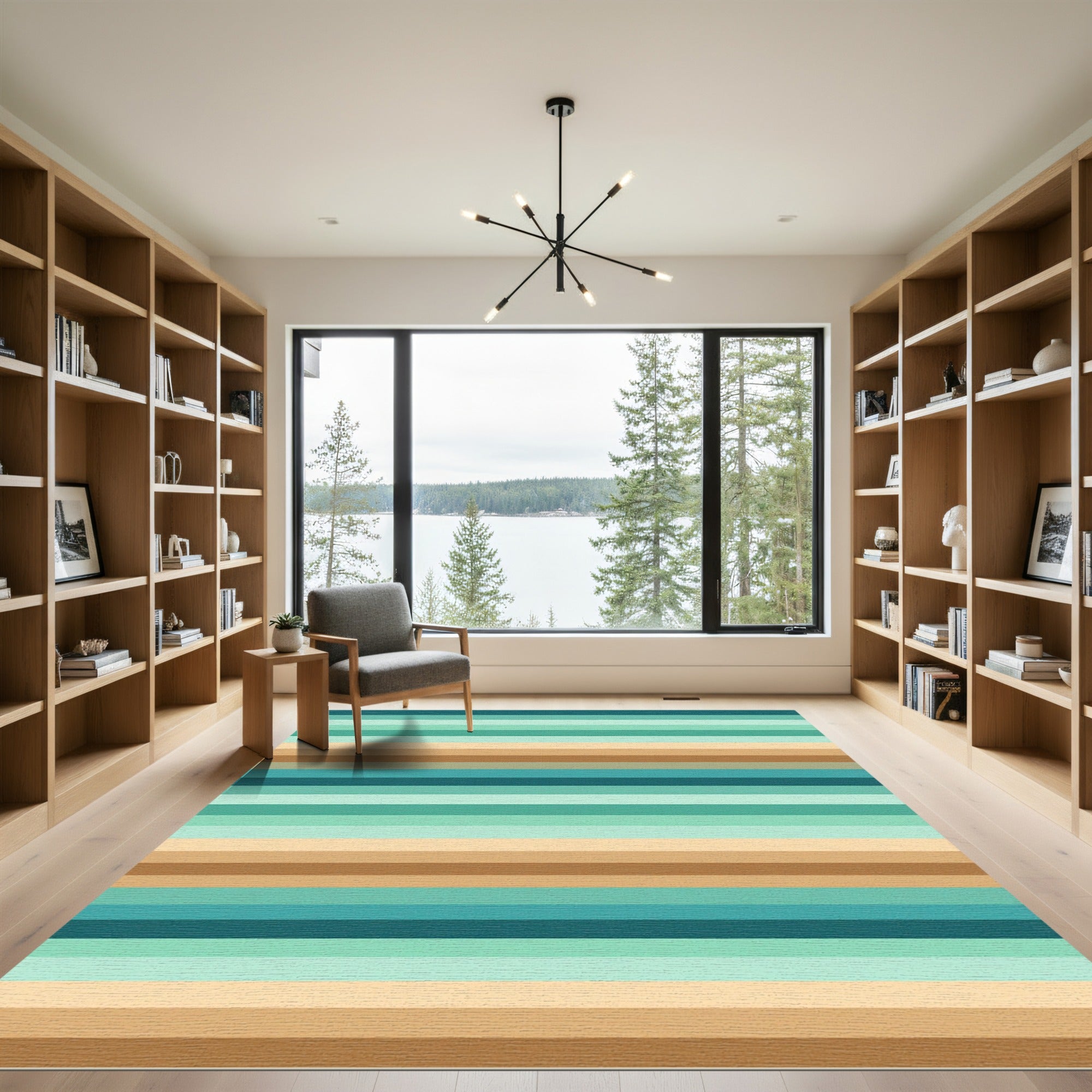 Serene Teal Brown Horizontal Stripes Rug