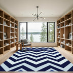 Modern Navy and Light Blue Chevron Rug