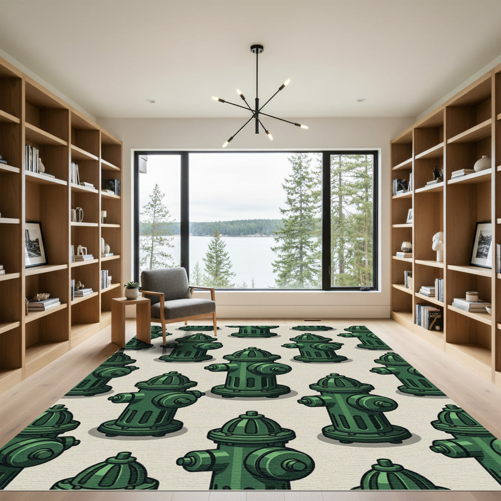 Green Isometric Fire Hydrant Minimalist Rug