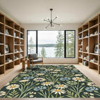Botanical Meadow Wildflower Dark Green Rug