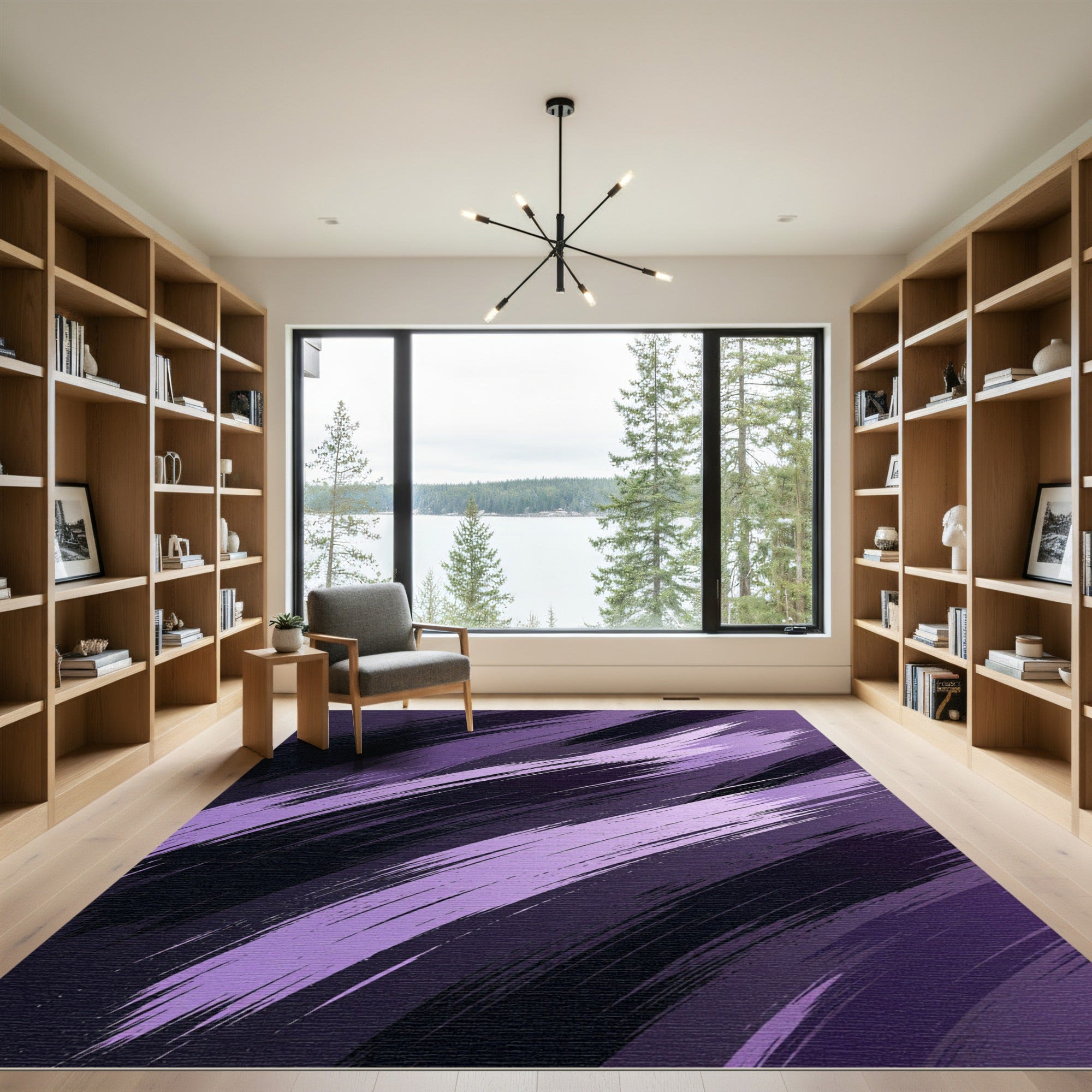 Abstract Purple Diagonal Brushstroke Art Rug