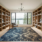 Elegant Blue and Gold Damask Medallions Rug