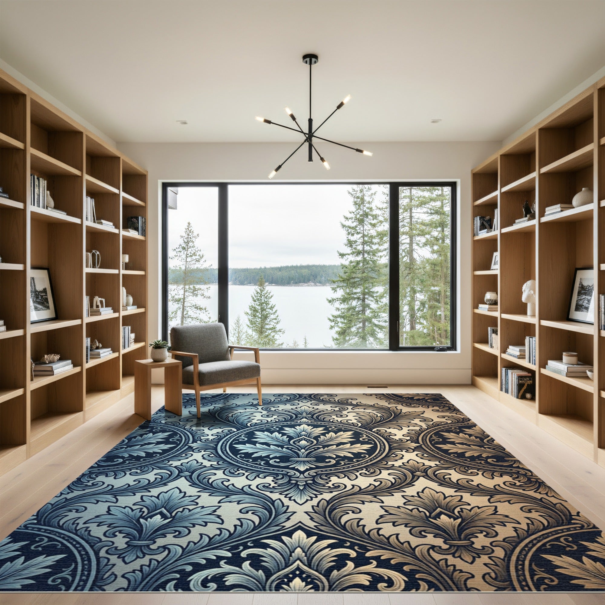Elegant Blue and Gold Damask Medallions Rug
