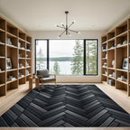 Charcoal Herringbone Wood Grain Texture Rug