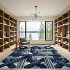 Midnight Indigo Interwoven Geometric Linear Rug
