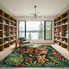 Lush Tropical Bengal Cat Jungle Art Rug