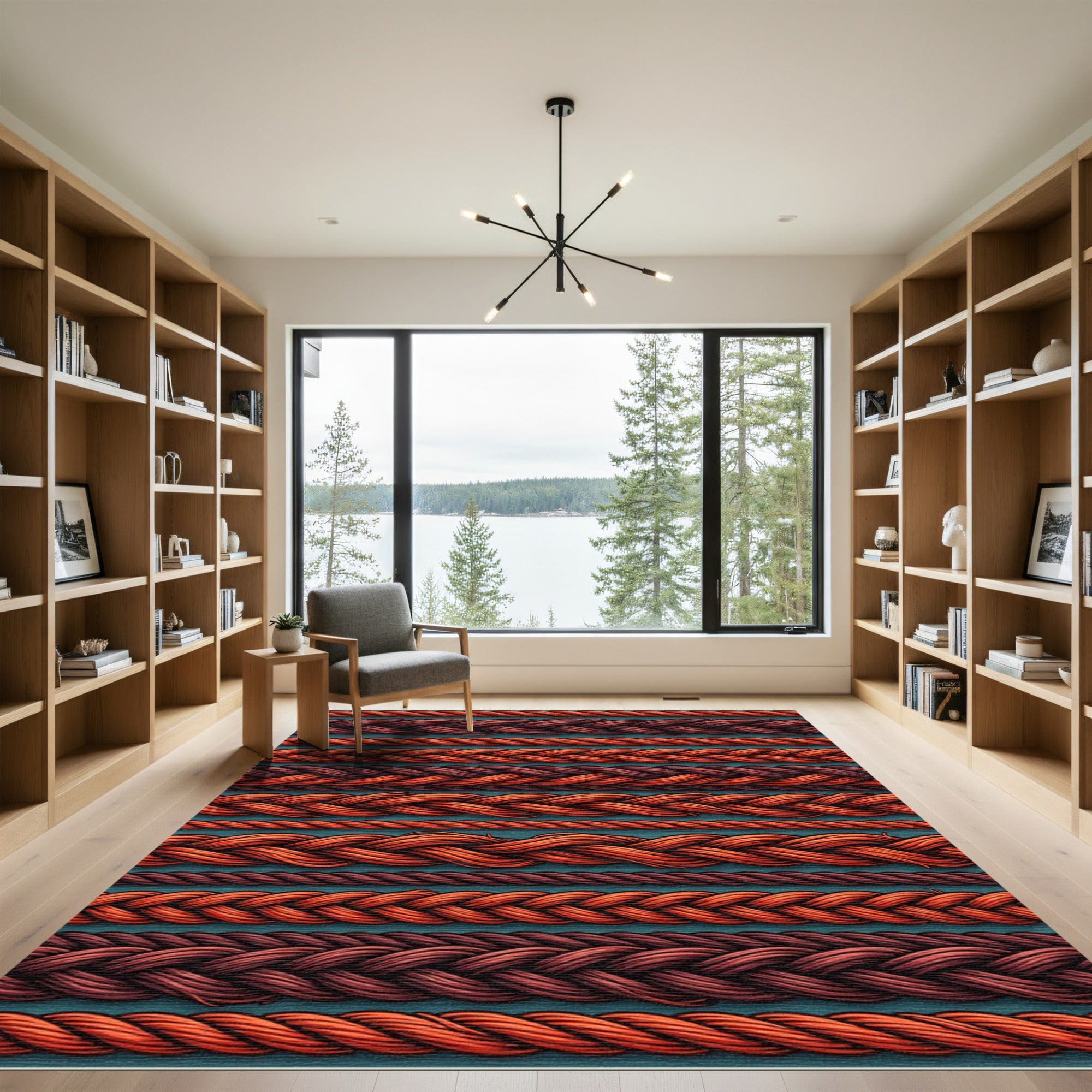 Braided Crimson Orange Rope Stripes Rug