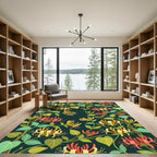 Vibrant Coral Yellow Honeysuckle Vine Rug