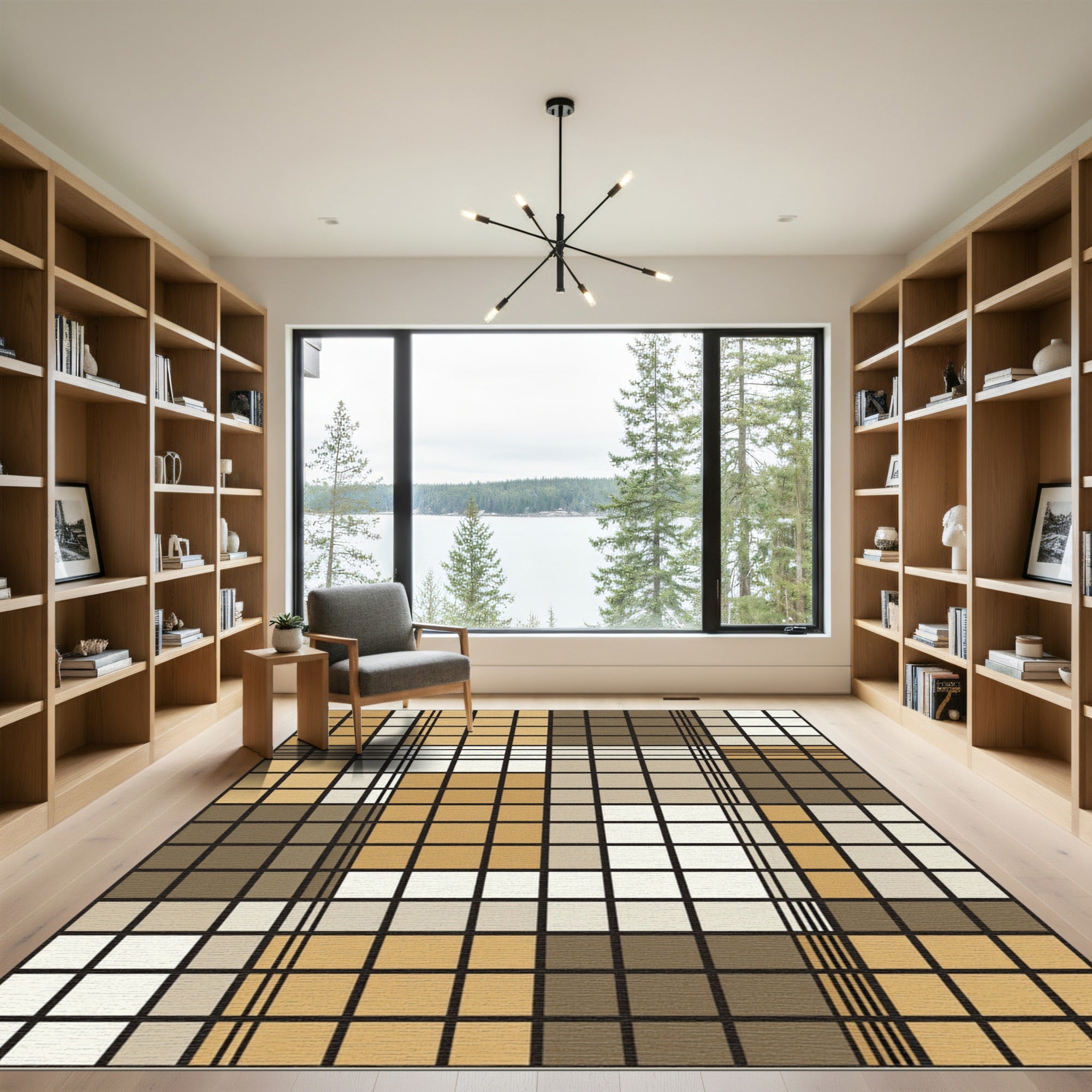 Neutral Tones Plaid Square Composition Rug