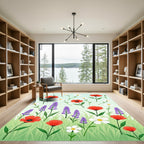 Whimsical Red Poppy Lavender Garden Rug