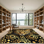Golden Leopard Black Floral Medallion Rug