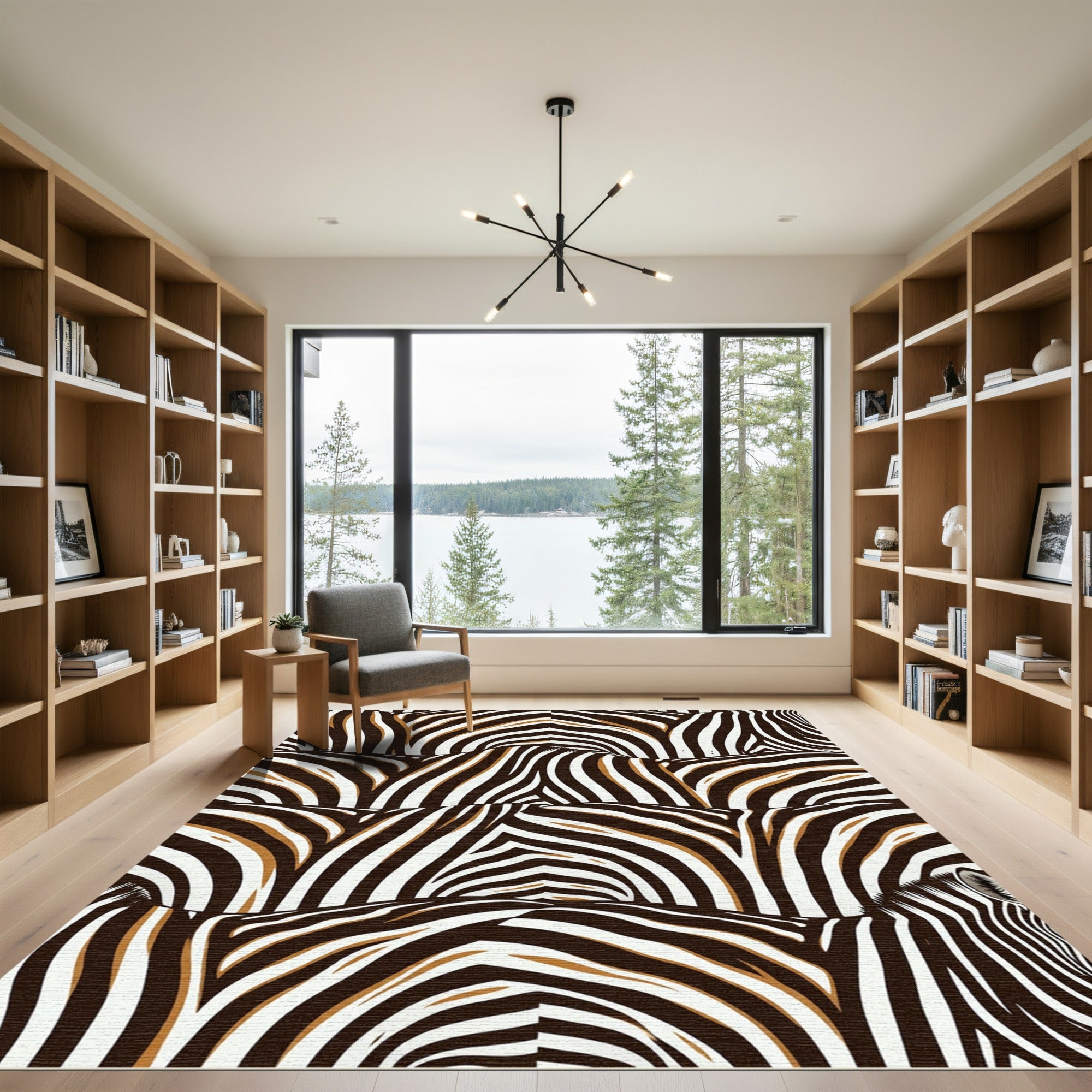 Contemporary Brown and Cream Zebra Stripe Rug
