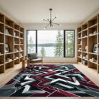 Crimson and Slate Abstract Fractured Geometric Rug