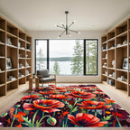 Vibrant Watercolor Red Poppy Field Rug