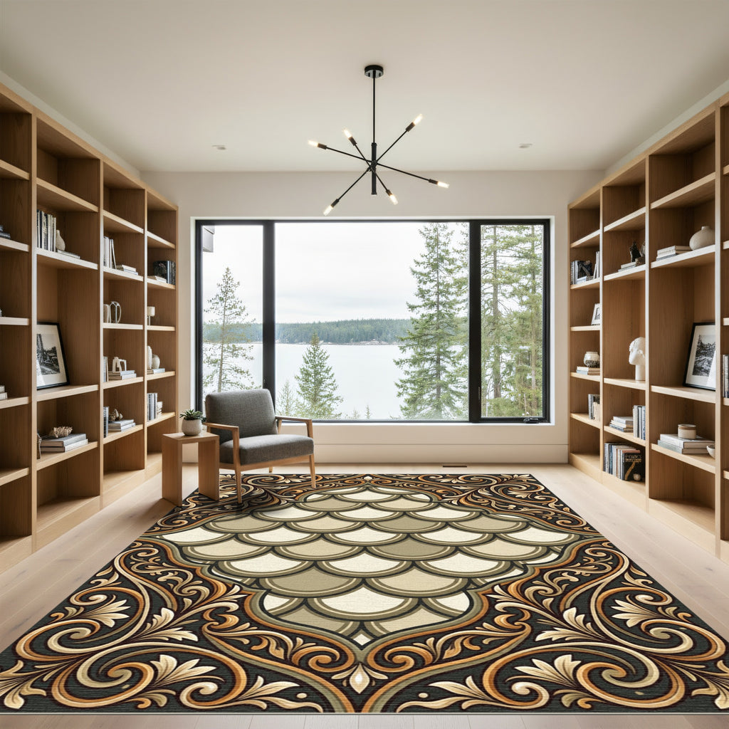 Opulent Golden Scallop Arabesque Rug