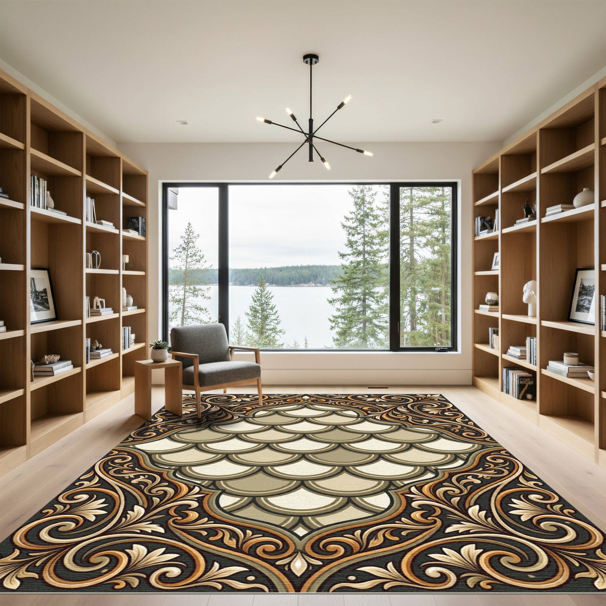 Opulent Golden Scallop Arabesque Rug