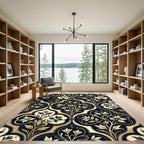 Elegant Black and Gold Damask Foliage Rug