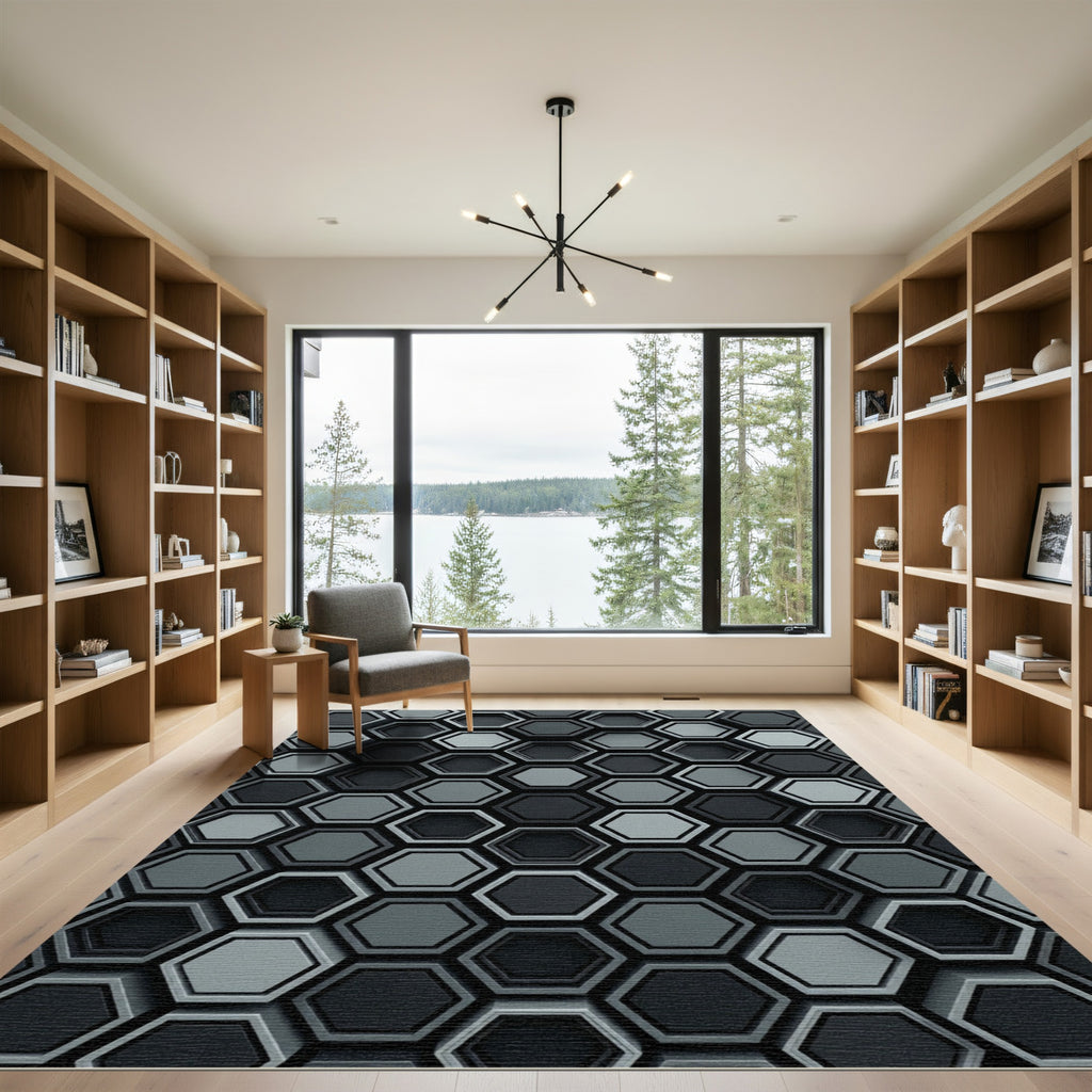 Chic Gray Hexagon Geometric Cluster Rug