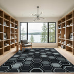 Chic Gray Hexagon Geometric Cluster Rug