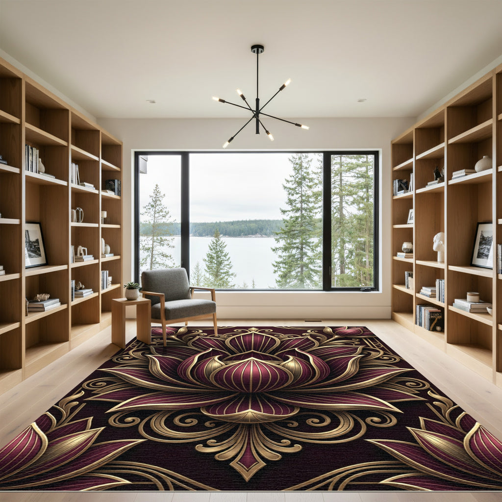 Regal Plum Lotus Gold Relief Rug