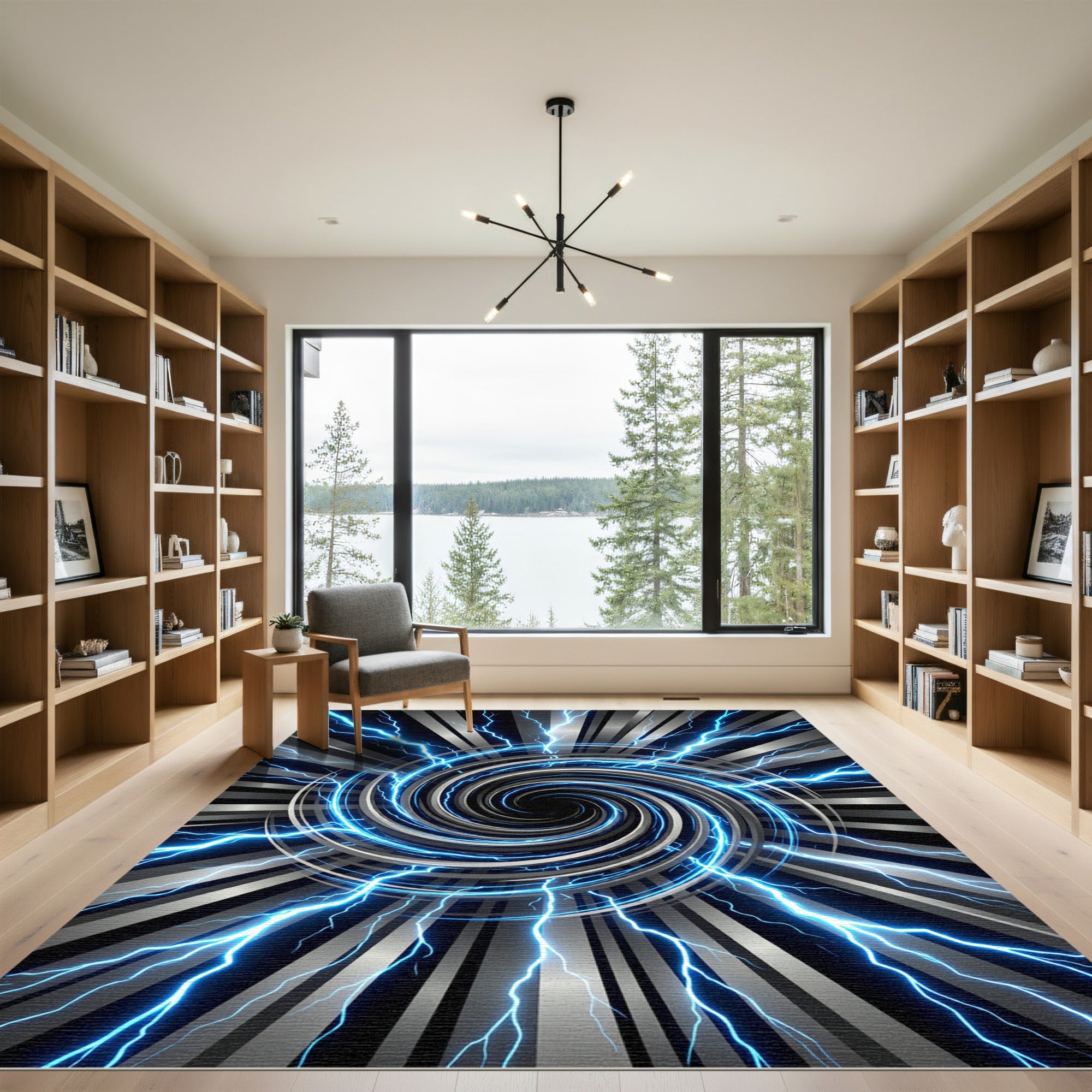 Electric Blue Vortex Radial Storm Rug