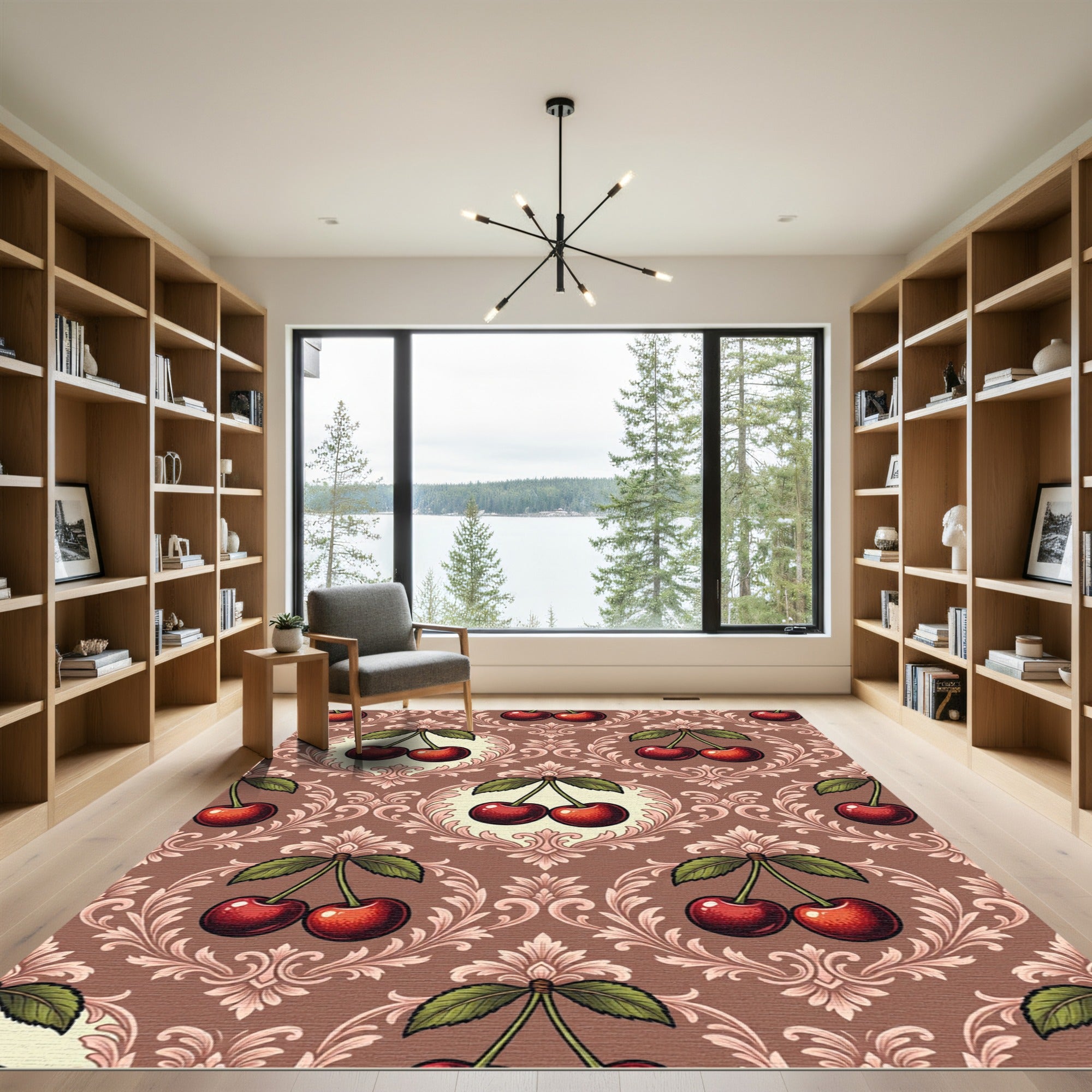 Damask Chocolate Cherry Baroque Scroll Rug