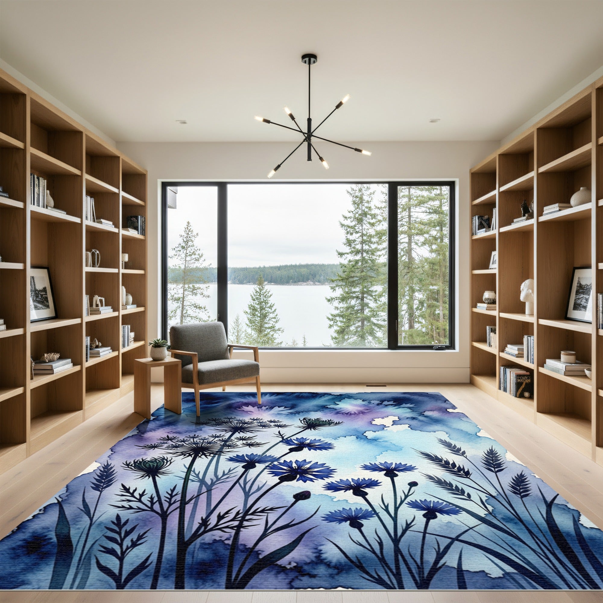 Indigo Cornflower Watercolor Meadow Rug