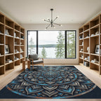 Distressed Blue Grey Sacred Lotus Mandala Rug