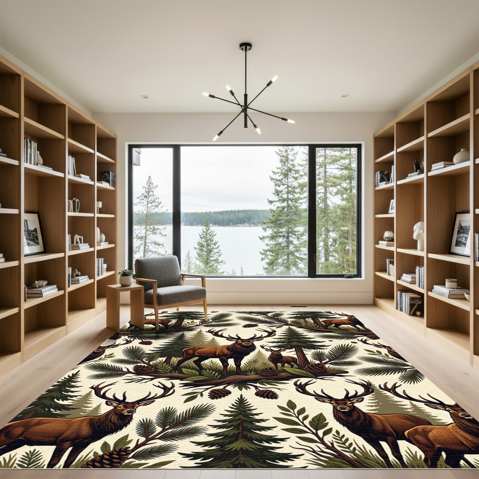 Rustic Forest Stag and Pine Cone Rug