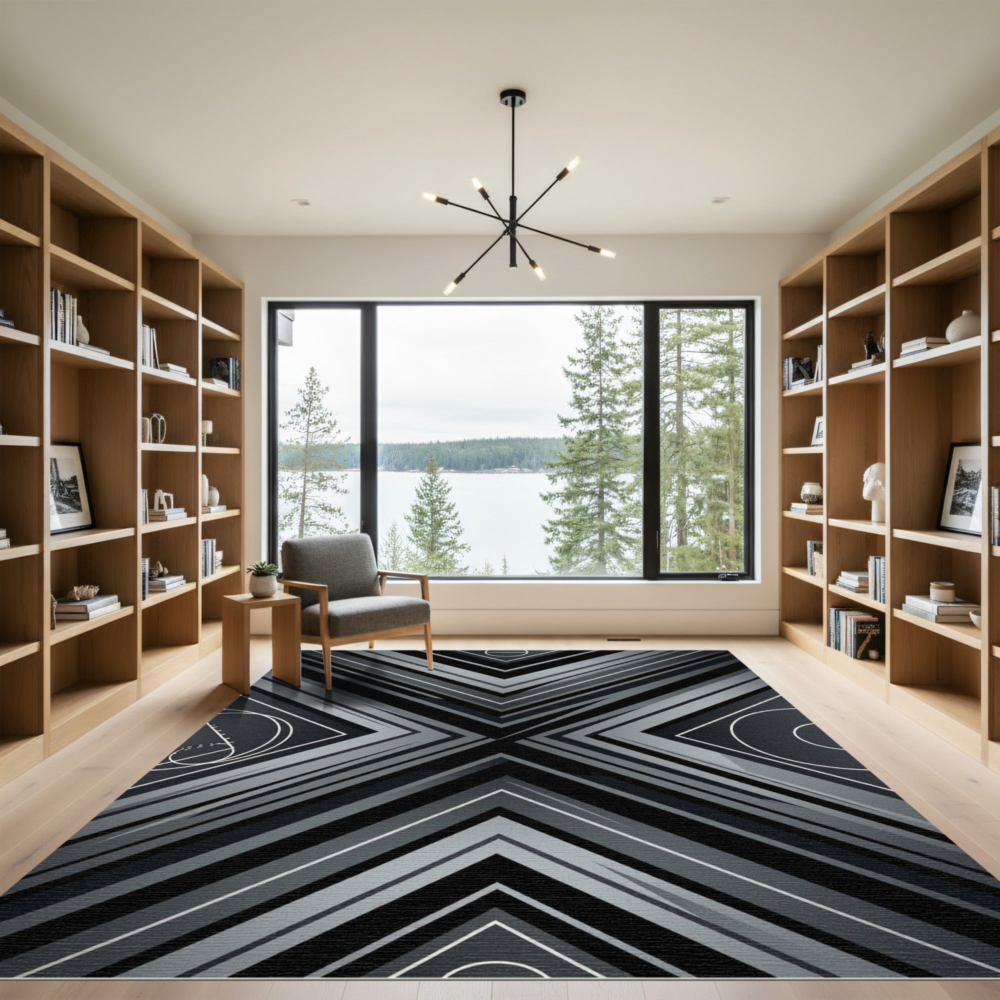 Monochromatic Geometric Abstract Angular Dark Artwork Rug