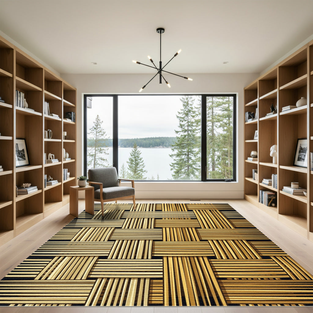 Golden Woven Reed Texture Rug