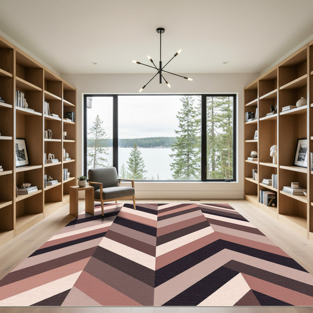 Neutral Earthy Chevron Striped Area Rug