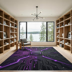 Cyber Neon Circuit Board Digital Art Rug