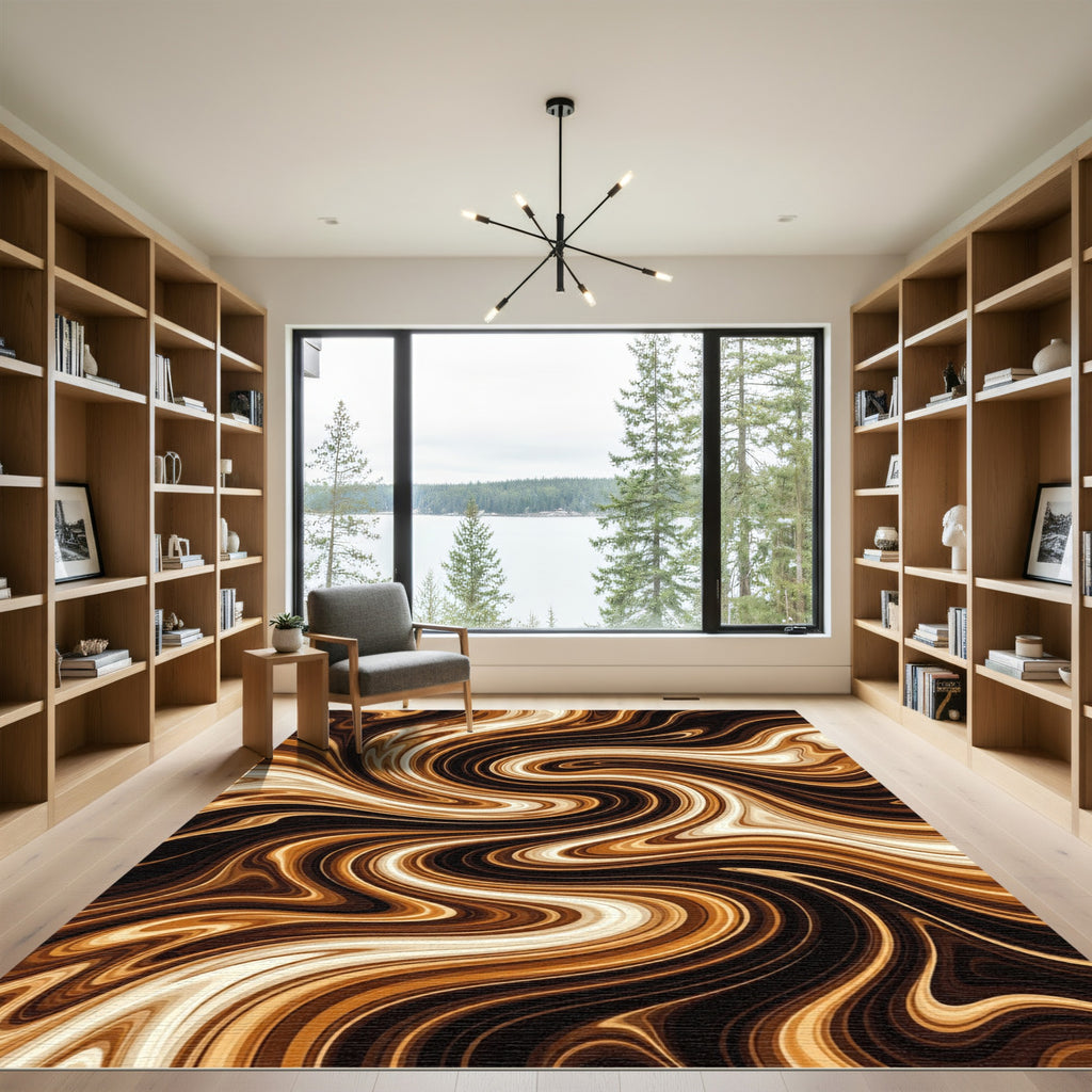 Rich Bronze Swirl Abstract Rug