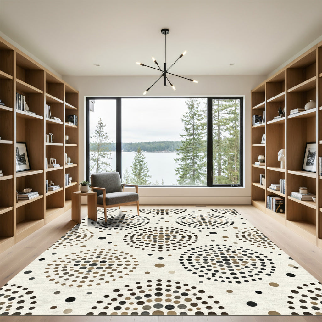 Neutral Earth Tone Polka Dot Mandala Rug
