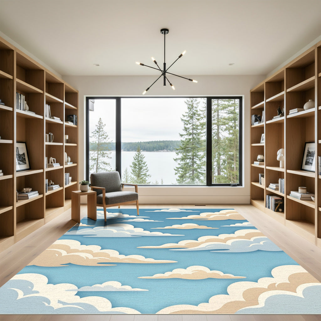 Dreamy Pastel Blue Layered Cloudscape Rug