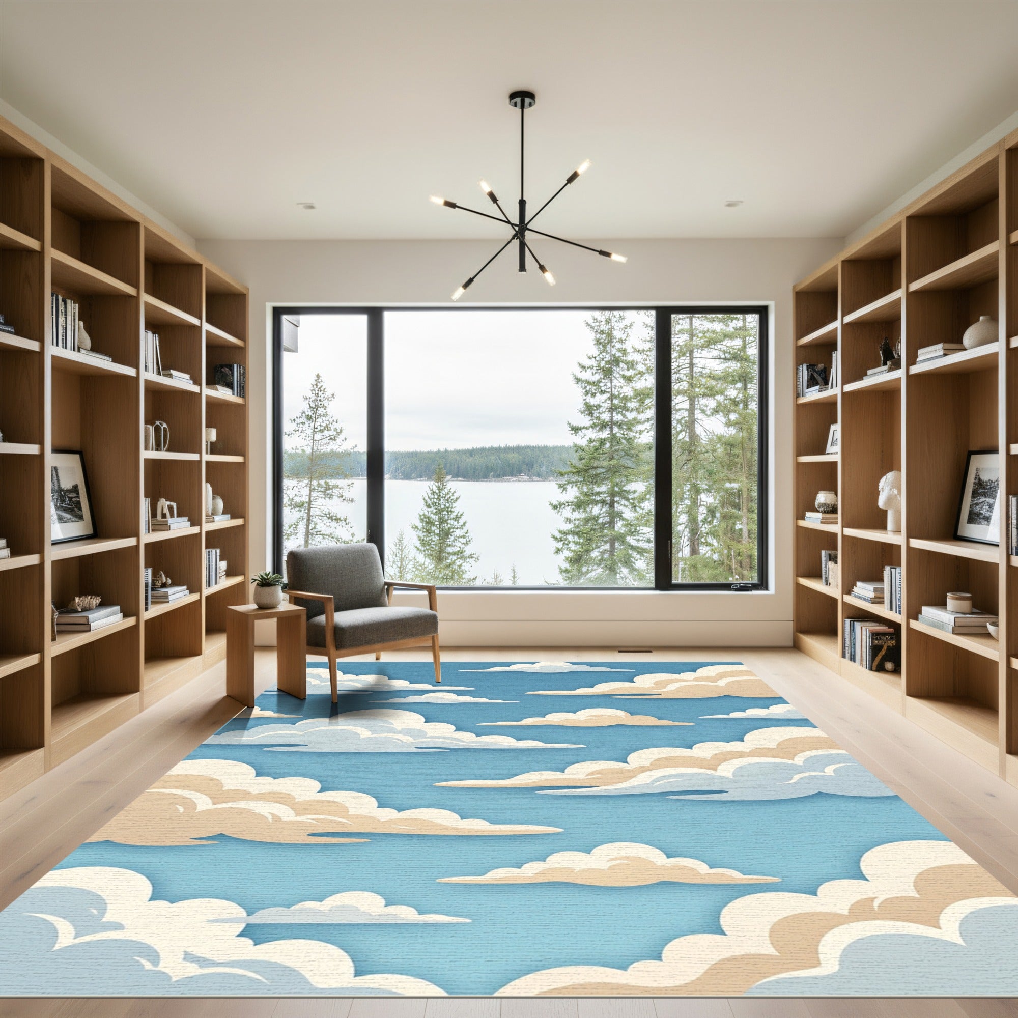 Dreamy Pastel Blue Layered Cloudscape Rug