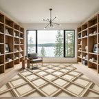 Sophisticated Beige Interlocking Geometric Lattice Rug