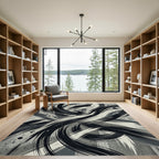 Monochrome Brush Stroke Dynamic Swirl Rug