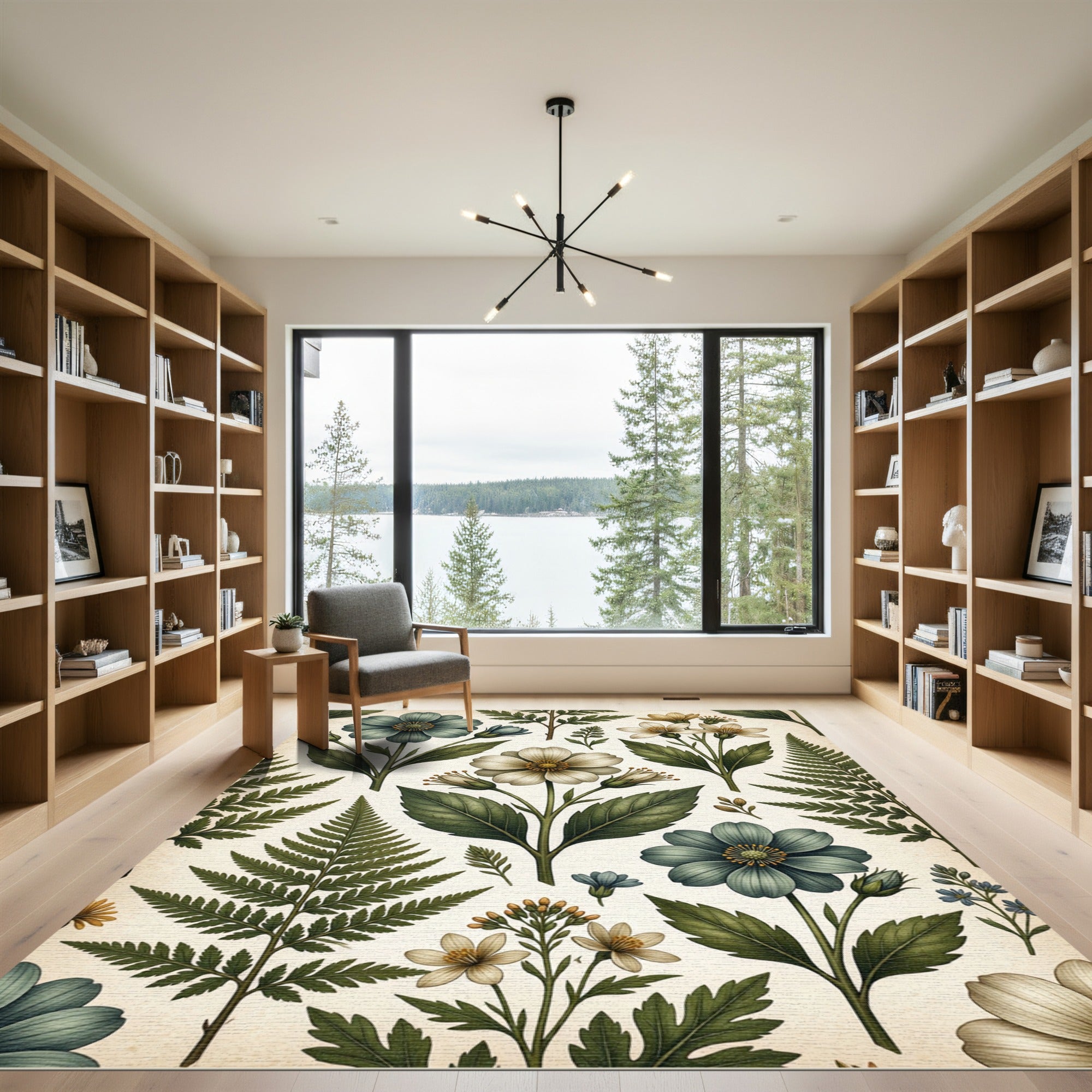 Earthy Tone Wildflower Fern Botanical Rug