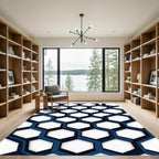 Modern Navy Geometric Interlocking Hexagon Rug