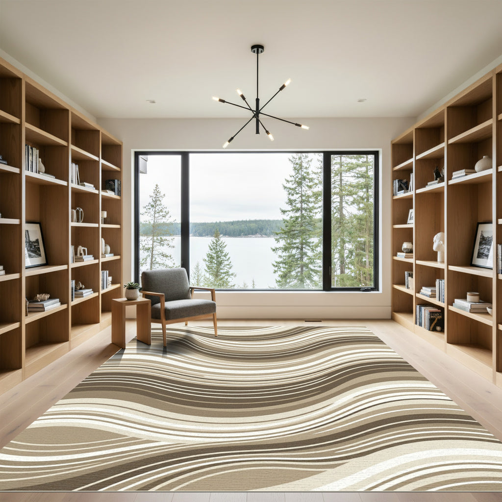 Neutral Earth Tones Wavy Stripe Rug