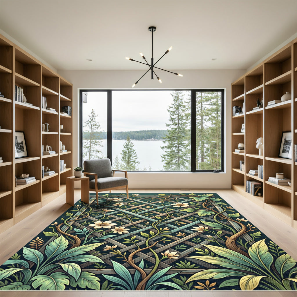 Lush Botanical Trellis Garden Foliage Rug