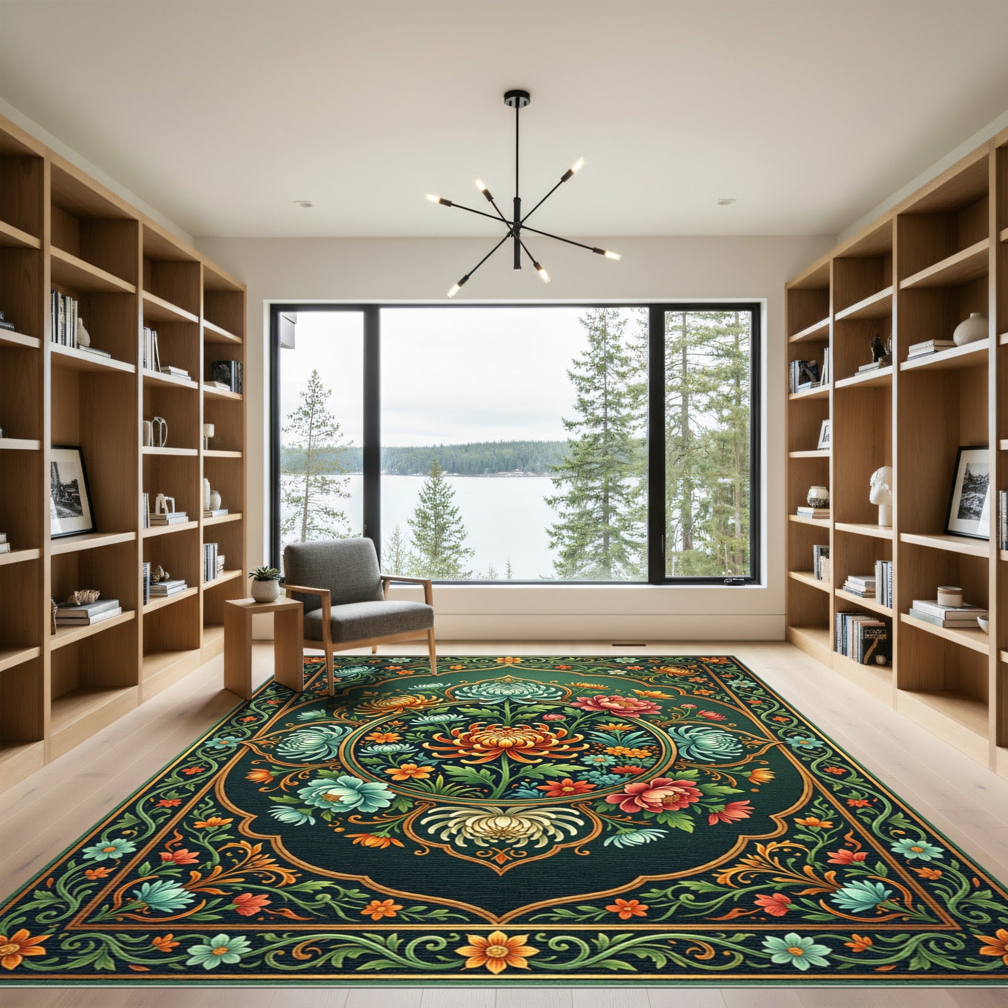 Emerald Chrysanthemum Floral Medallion Rug