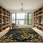 Black Gold Ornate Scrollwork Rug