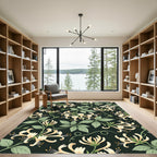 Elegant Honeysuckle Vine Botanical Dark Rug