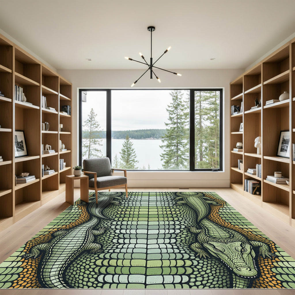 Reptilian Green Crocodile Scale Texture Rug