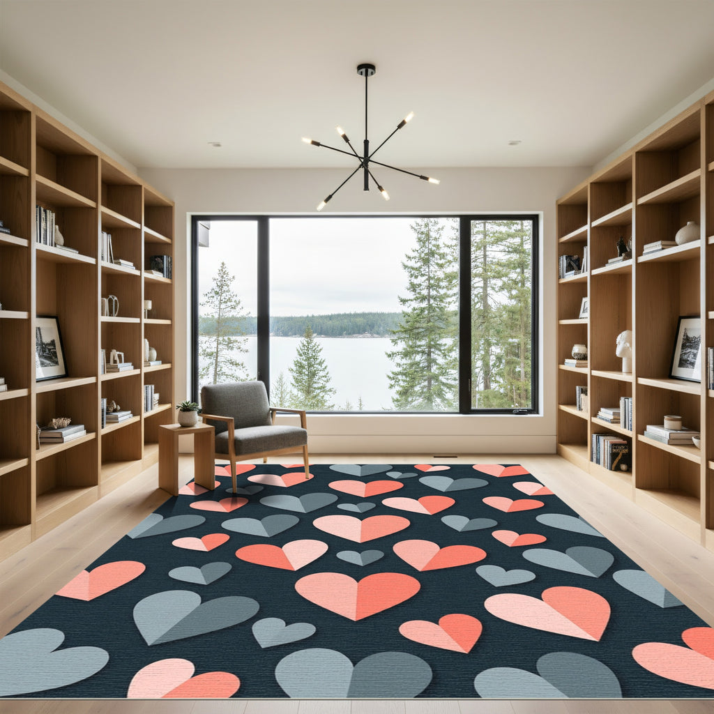 Minimalist Dusty Pink and Slate Heart Rug