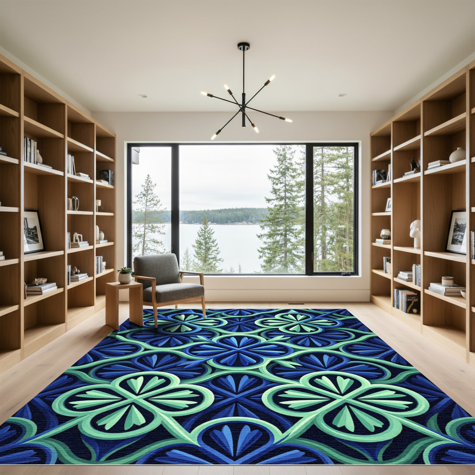 Geometric Azure Clover Botanical Area Rug