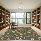 Cream Orange Meadow Wildflower Arrangement Rug